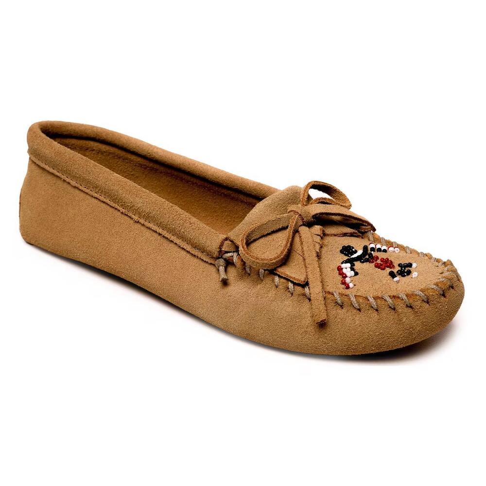 NEW MINNETONKA women's thunderbird softsole shoes in tan